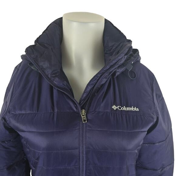 Columbia Puffer Long Line Hooded Full Zip Front Pockets Purple Women's Jacket S - Picture 2 of 7